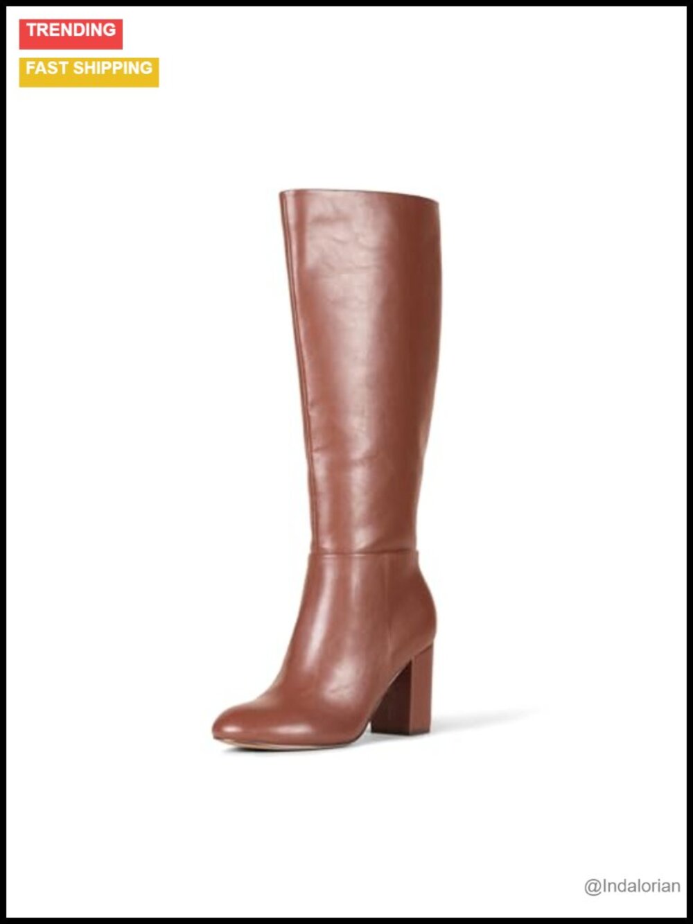 Faux Calfskin Knee-High Boots Memory Foam Block Heel Almond Toe
